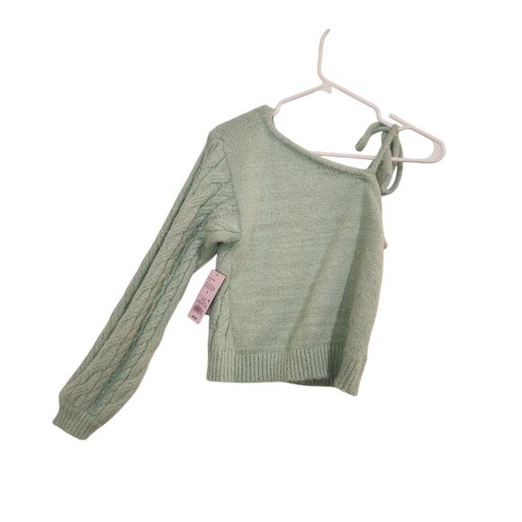 Wild Fable Long Sleeve One Shoulder Mint Green Cable Knit Crop Sweater Small - Picture 6 of 7